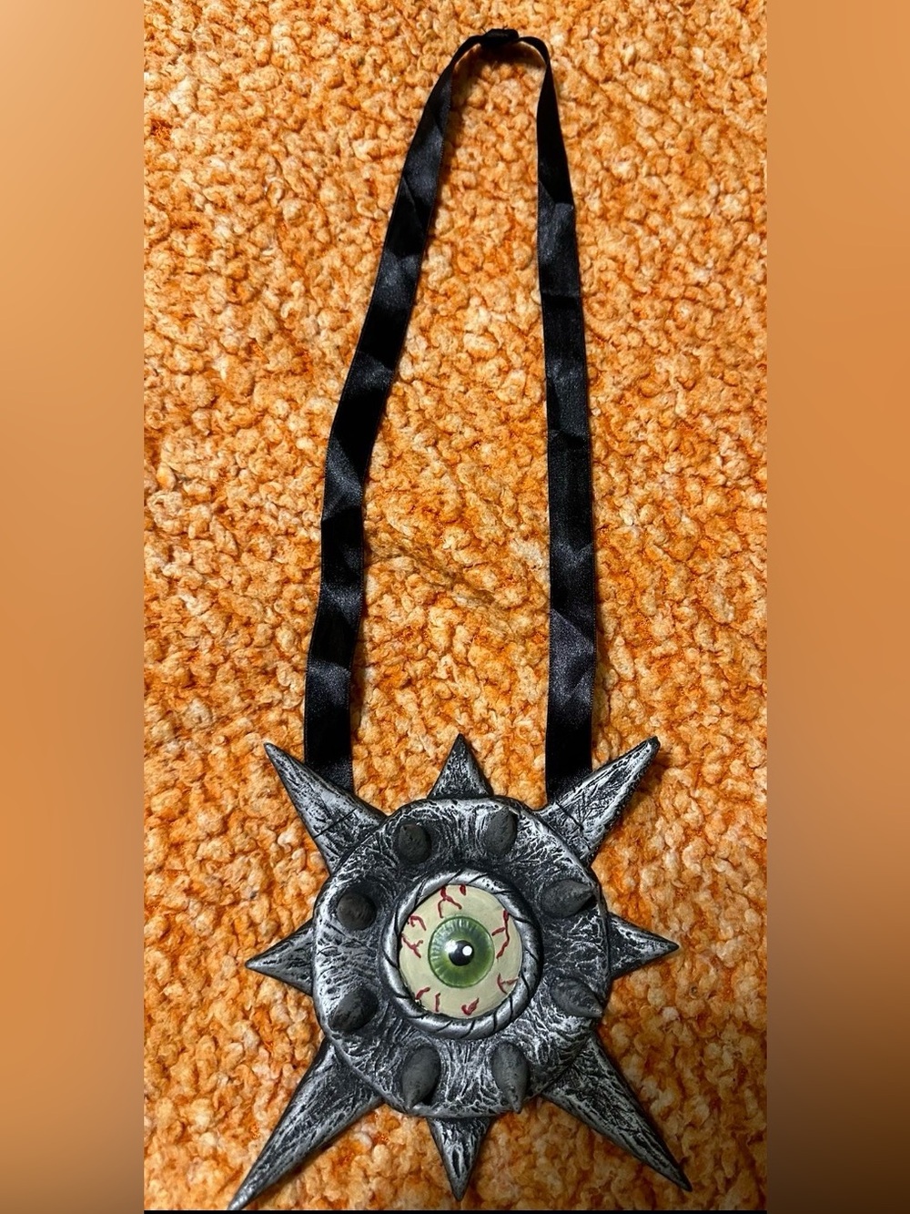Gothic Spiked Eyeball Pendant Ribbon Necklace / Cosplay Prop